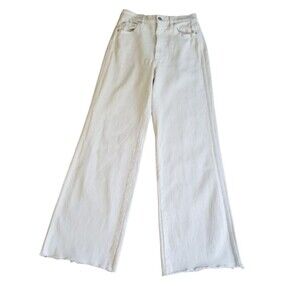 Amo Women's Size 28 White High Rise Wide Leg Frida White Oak Raw Fray Hem Jeans